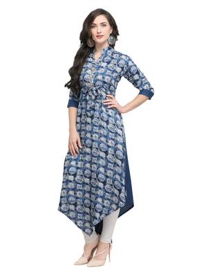 Blue printed viscose rayon kurti 3