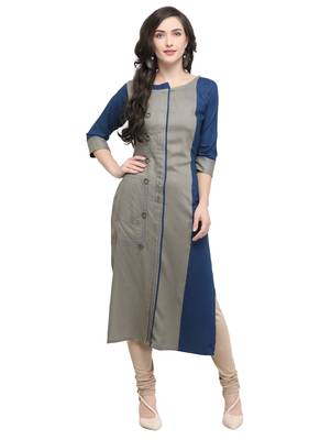 Grey printed viscose rayon kurti 1