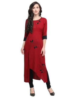 Red printed viscose rayon kurti 1