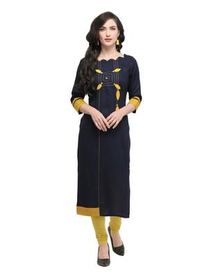 Navy-blue printed viscose rayon kurti 1