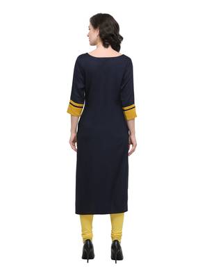Navy-blue printed viscose rayon kurti 2
