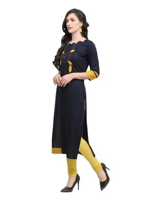 Navy-blue printed viscose rayon kurti 3