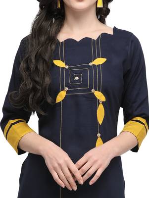 Navy-blue printed viscose rayon kurti 4