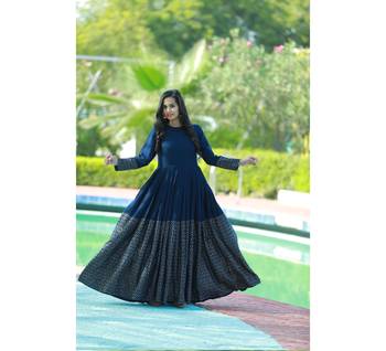 blue printed rayon long kurti 1
