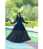 blue printed rayon long kurti