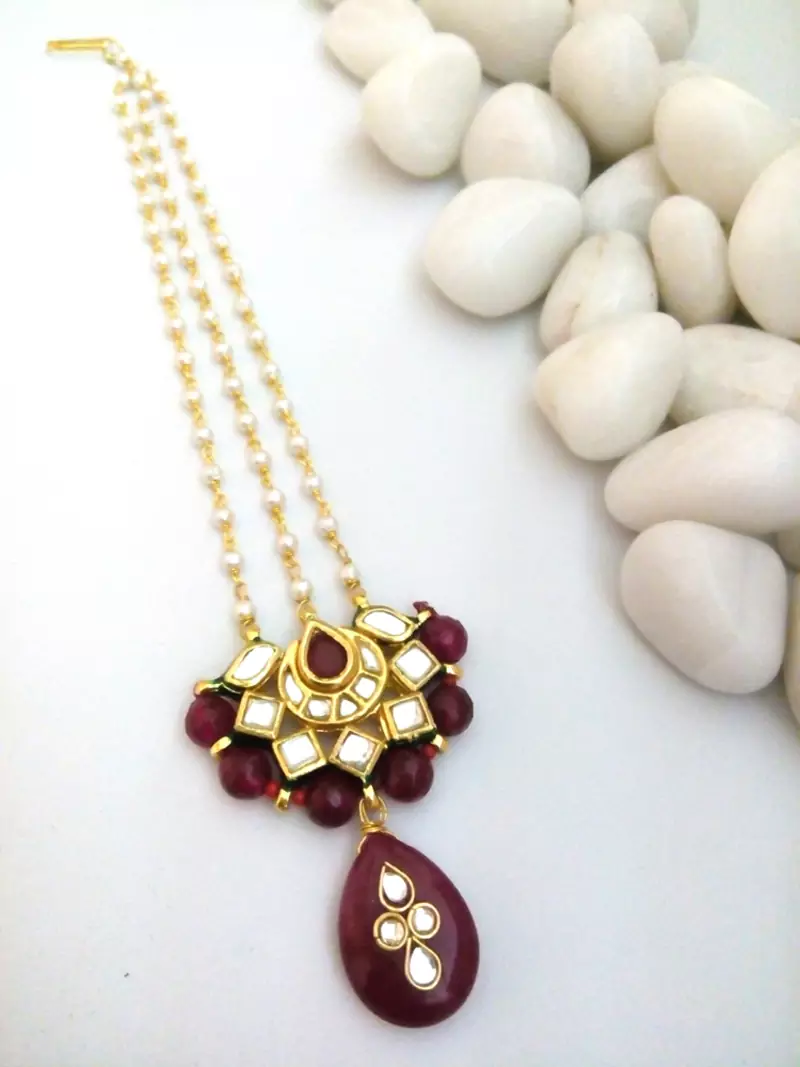 red ruby kundan maang tikka