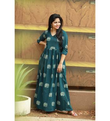 GREEN printed COTTON long kurti 1