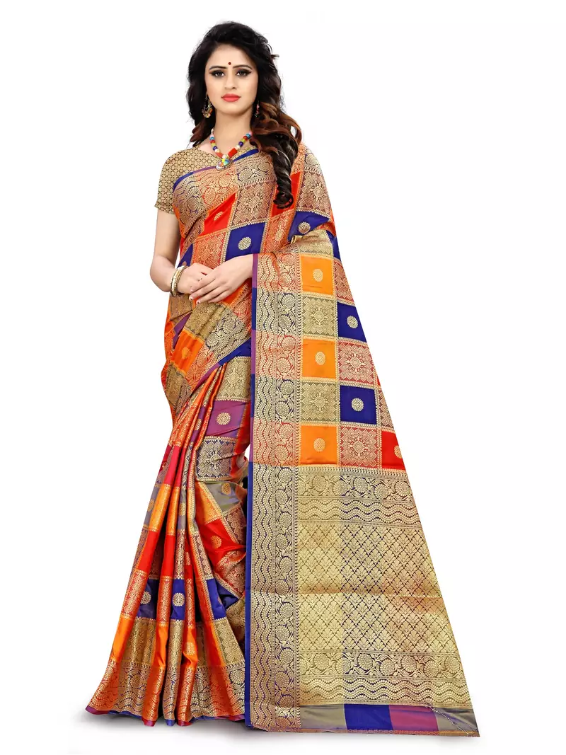   Multicolor self design patola silk saree with blouse