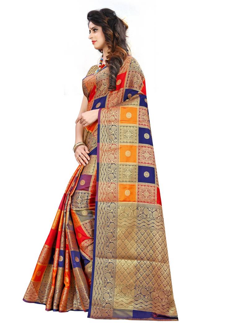   Multicolor self design patola silk saree with blouse