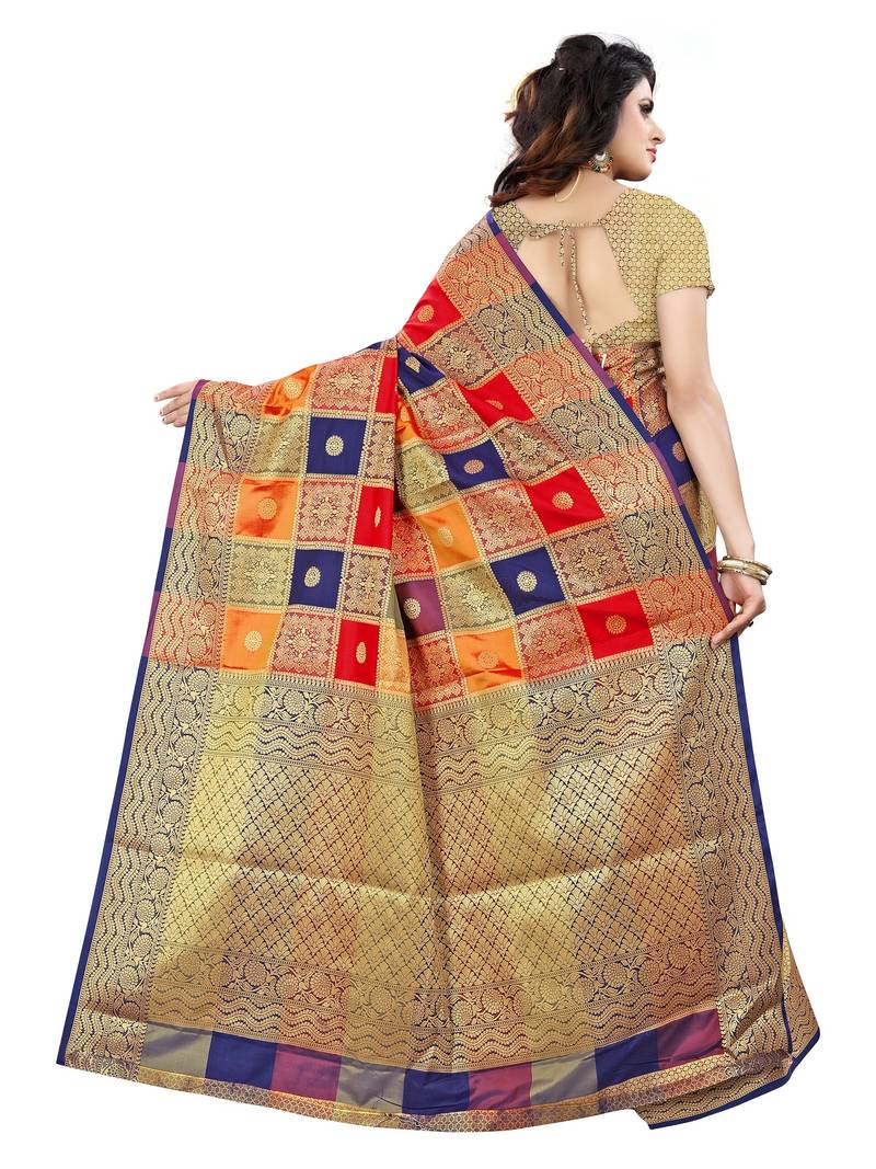   Multicolor self design patola silk saree with blouse