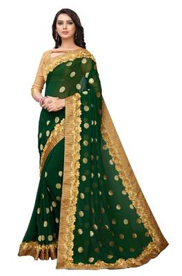 Green embroidered georgette saree with blouse 1