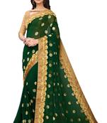 Green embroidered georgette saree with blouse