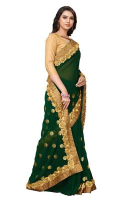 Green embroidered georgette saree with blouse 2