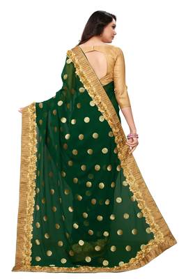 Green embroidered georgette saree with blouse 3