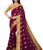 Purple embroidered georgette saree with blouse