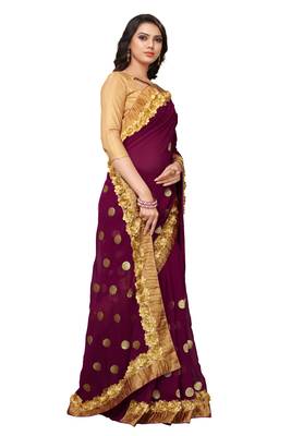 Purple embroidered georgette saree with blouse 2