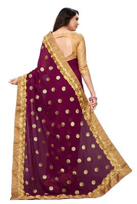 Purple embroidered georgette saree with blouse 3
