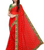 Red embroidered georgette saree with blouse