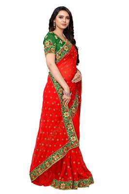 Red embroidered georgette saree with blouse 2