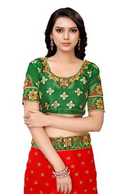Red embroidered georgette saree with blouse 4
