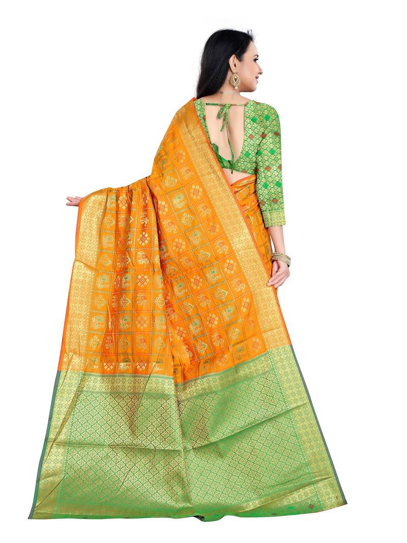 Mustard self design patola silk saree with blouse