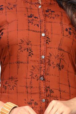 Brown printed rayon kurti 5