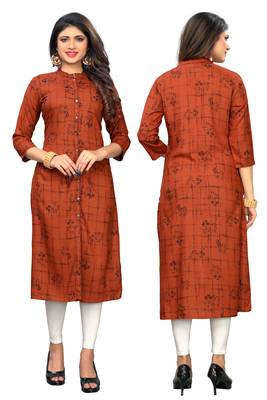 Brown printed rayon kurti 6