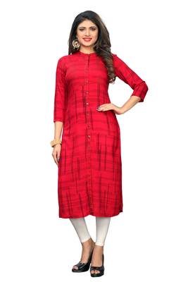 Red printed rayon kurti 1