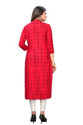 Red printed rayon kurti 2