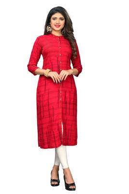 Red printed rayon kurti 3