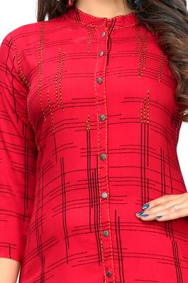 Red printed rayon kurti 4