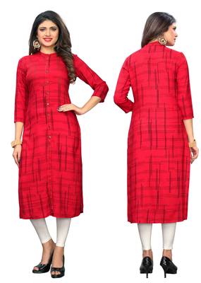 Red printed rayon kurti 5