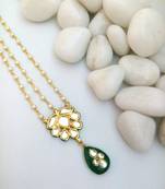 Green Emerald Pearl Kundan Maang Tikka