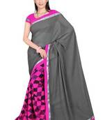 grey printed georgette saree with blouse
