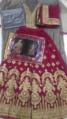 Grey embroidered satin semi Stitched Sharara 4