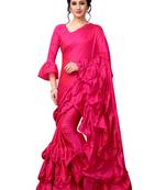 Pink plain paper silk Raffle saree with blouse