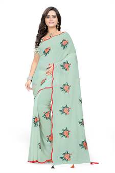 Sky Blue Plain Georgette Saree With Blouse