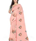 Peach plain georgette saree with blouse