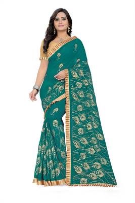 Green Plain Georgette Saree With Blouse 1