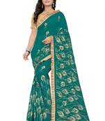 Green Plain Georgette Saree With Blouse