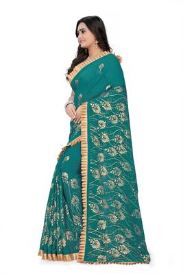 Green Plain Georgette Saree With Blouse 2