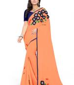 Orange Plain Georgette Saree With Blouse