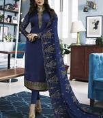 Royal-blue embroidered georgette salwar with dupatta