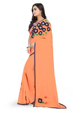 Orange Plain Georgette Saree With Blouse 2