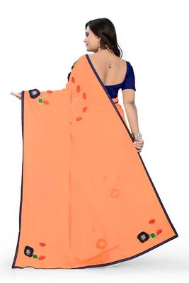 Orange Plain Georgette Saree With Blouse 3