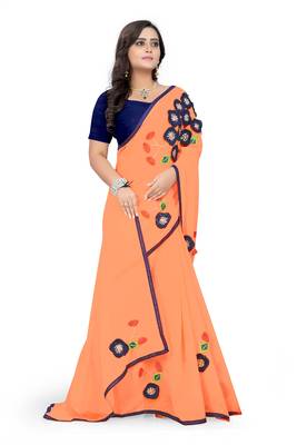 Orange Plain Georgette Saree With Blouse 4