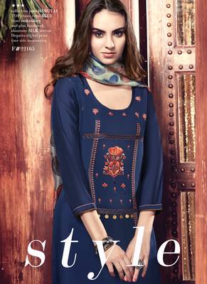 Royal-blue embroidered satin salwar with dupatta 2