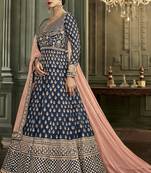 Royal-blue embroidered silk salwar with dupatta