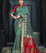 Teal woven art silk blend saree with blouse