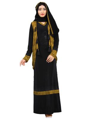 Women'S Mehendi Color Lycra Abaya Burkha With Jacket And Chiffon Dupatta 1